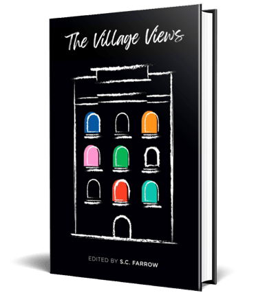 A black book cover featuring a stylised chalk outline of a multi storey apartment building with different coloured windows