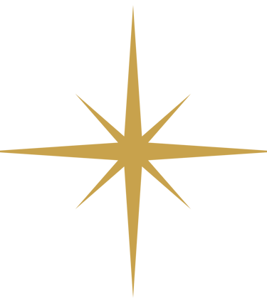 Minimalist gold eight-point starburst graphic isolated on a white background.