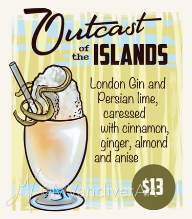 Illustrations from the menu for Beachbum Berry's Latitude 29 by New Orleans artist Melissa Vandiver.
