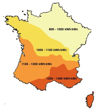 Répartition de l'irradiation solaire en France
