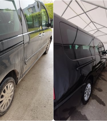 Avant après lavage extérieur automobile – carrosserie sale puis brillante