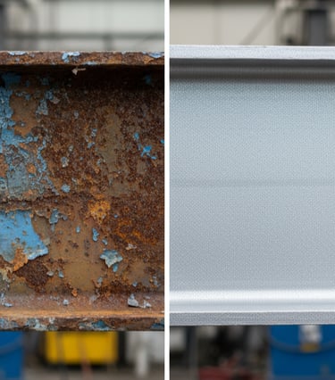 Antes y después viga de metal oxidada