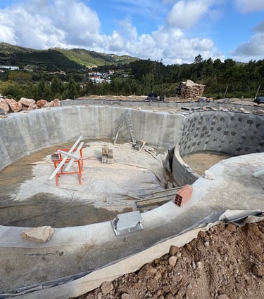 Multi-level natural pool under construction with reinforced concrete | Proprietary build- Aqua Vitae