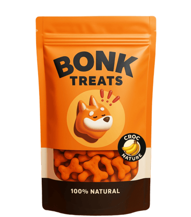 a bag of dog treats with a banana