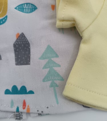 Colourful top cut with grain in wrong direction and yellow top with grain in correct direction
