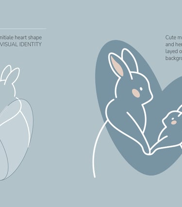 Cute and gentle Logo and Brand Identity for baby store Mommy's Hero, bunnies illustration, mother and baby