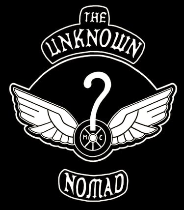 The Unknown Nomad MC motorcycle club patch featuring a winged wheel and a question mark.