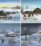 a series of four pictures of a winter scene