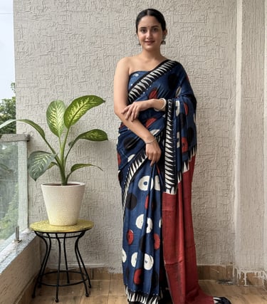 Traditional Ajrakh printed soft cotton mulmul saree