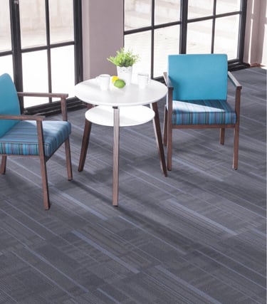 Garfield5 linear pattern commercial carpet tile installed in a modern office in London, Ontario