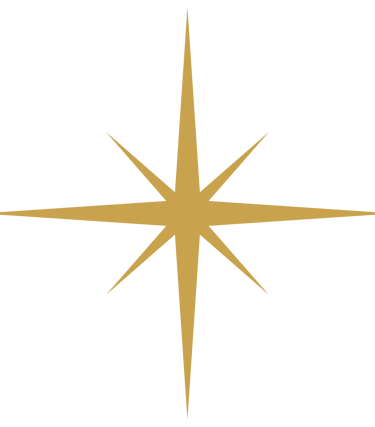 Minimalist gold eight-point starburst graphic isolated on a white background.