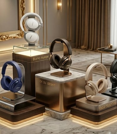 Toutes les couleurs du casque Bose Quietcomfort Ultra de 2ème génération présenté sur un piédestal