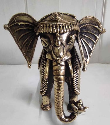 "Angry brass baby elephant with detailed tribal engravings-For overseas logistics"