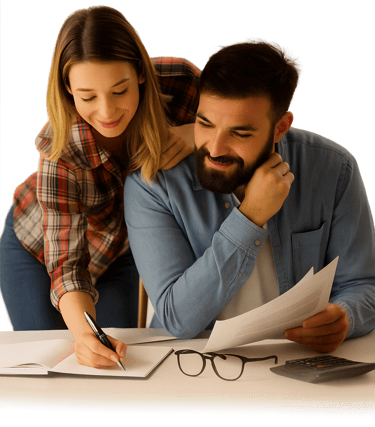 Casal de empresários planejando estratégias e crescimento de sua empresa