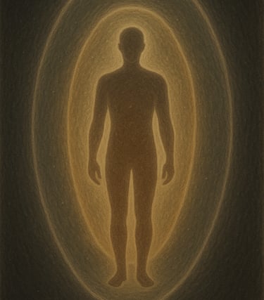 a man standing in a tunnel with a light shining through the lens