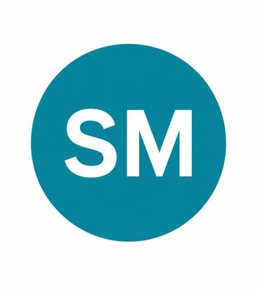 A teal circular icon featuring the white capital letters SM in a bold sans-serif font.