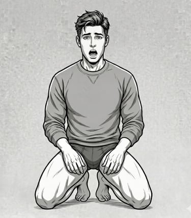 male on knees with open mouth