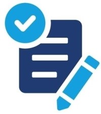 Ikon-blå-penna-dokument-checkbox-illustrerar-avtal-klart