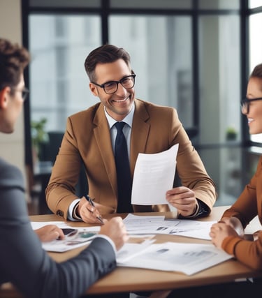 A professional financial advisor discussing investment strategies with clients.