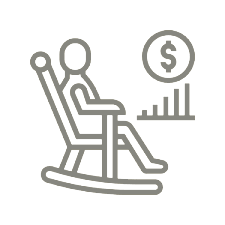 a person sitting in a rocking chair with a dollar sign