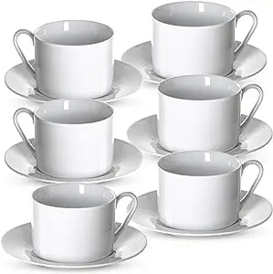 Klikel Tea Cups And Saucers   6 White Coffee/Tea Cups  w/ (6) 6" Plates & (6) 8.5oz Cups
