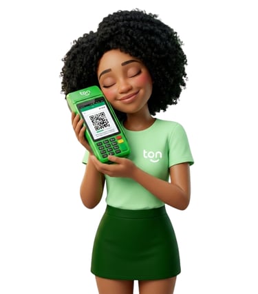 Suzane mascote TON apresentando a maquininha T3