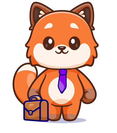 cute fox holding briefcase and tie