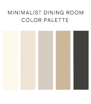 Minimalist dining room color palette with soft white, beige, taupe, and light gray tones