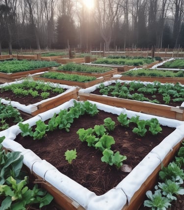 A cheerful family tending to their backyard garden together on a sunny day.