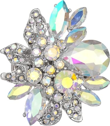 Austrian Crystal Leaves Flower Big Cocktail Statement Rings Stretch Adjustable