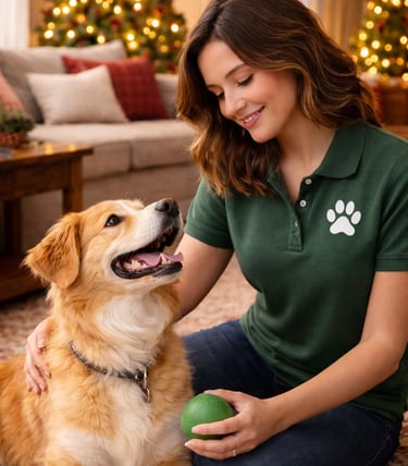 Pet sitter providing calm holiday pet care.
