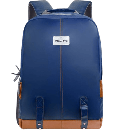 leather school bag in blue and brown color 