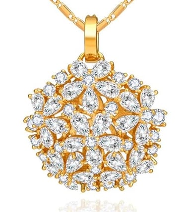 Floral Jewelry: Crystal Flower Pendant Necklace in 14K Gold 