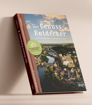 Buchtitel mit einer stimmungsvollen Luftaufnahme aus Runkel mit Blick auf die Lahn
