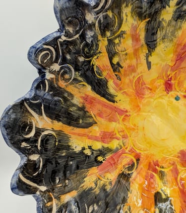 James Webb, small Earth, sun, textures, ceramic bowl