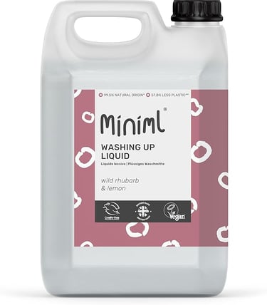 Miniml eco-friendly washing up liquid in a wild rhubarb and lemon scent, 5L bulk refill bottle.