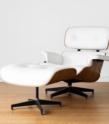 White leather lounge chair with ottoman – designer chair UK collection