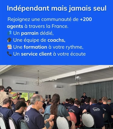 Séminaire CapCar avec agents réunis en salle, accompagnement personnalisé et message de communauté 