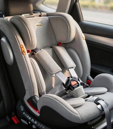 Une vue d'ensemble d'un siège auto évolutif installé sur la banquette arrière d'une voiture familial