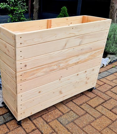 restaurant planter on wheels shallow bottom WOODEN OUTDOOR PLANTER GARDEN SOLID WOOD HANDMADE UK LONDON THROUGH tall large