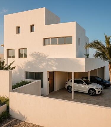 Fachada trasera de villas terrazas de la exótica