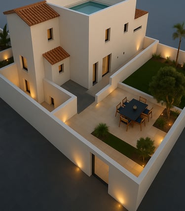 Fachada izquierda de villas terrazas de la exótica