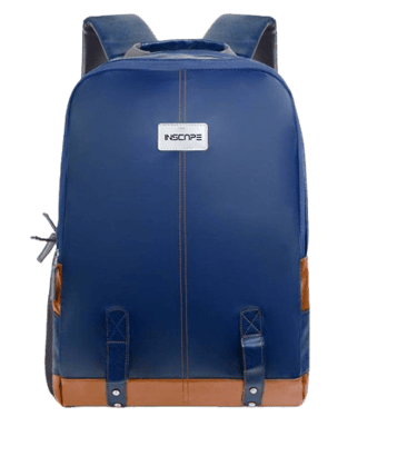 leather school bag in blue and brown color 