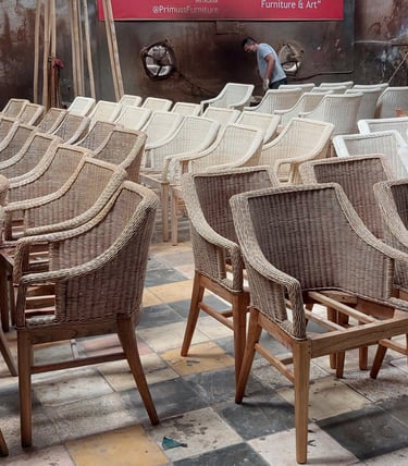 Rattan chairs ordered for a hotel in Barcelona, Spain in 2024.