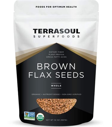 a bag of brown flax seeds