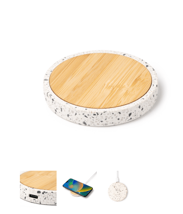 cargador de superficie con base de carga elaborada en bambú