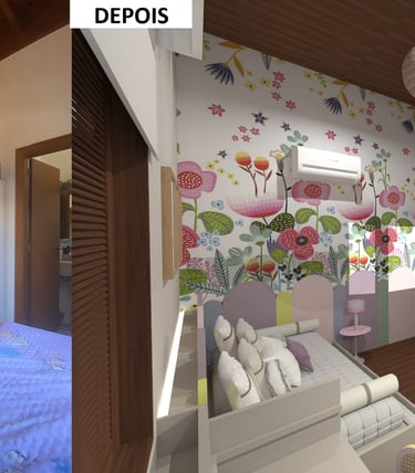 Antes e depois - quarto de menina
