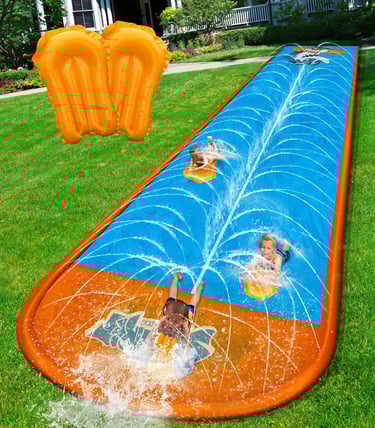 Spring Water Slip and Water Slide, 22ft *2 Lanes Slip Water Slides for Kids Backyards Ages 5-8 8-12 