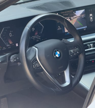 Executive vehicle interior with modern dashboard and display