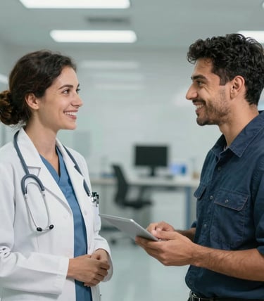 A team meeting with digital safety monitoring tools visible on screens around them.